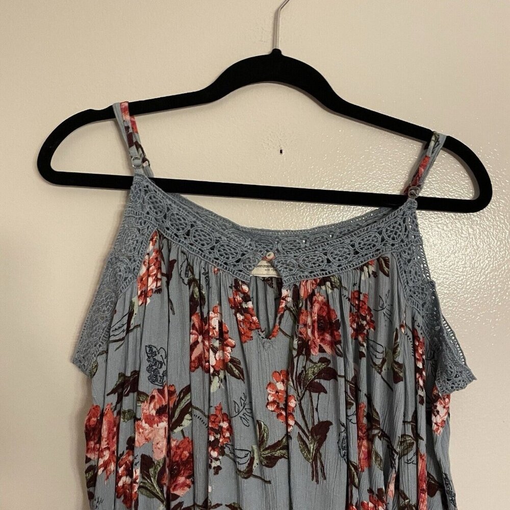 Abercrombie & Fitch Women S Blue Floral Long Sleeve Cold Shoulder Keyhole Blouse - Picture 6 of 10